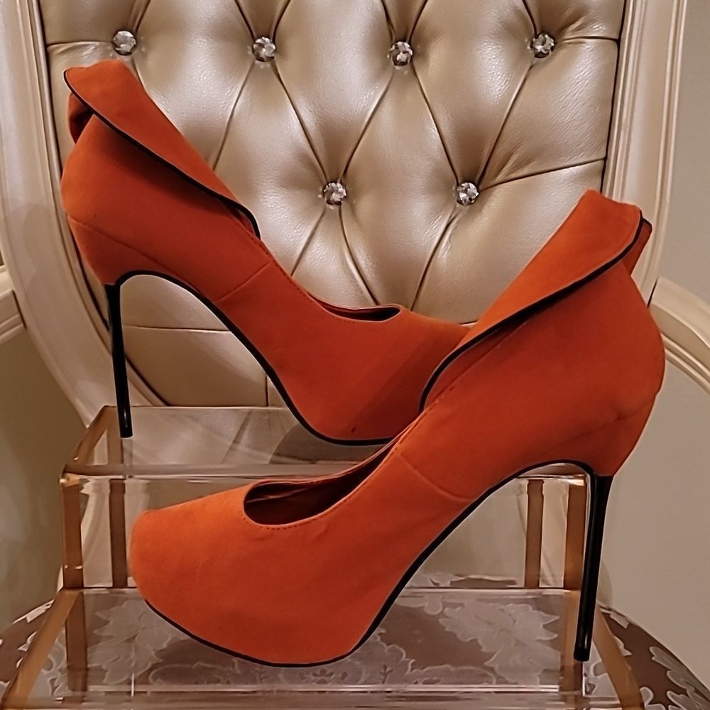 Bertinni Orange Suede Stilettos - Picture 2 of 16